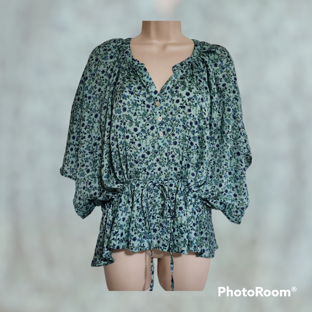 Kenar Blue Floral Boho Blouse Medium